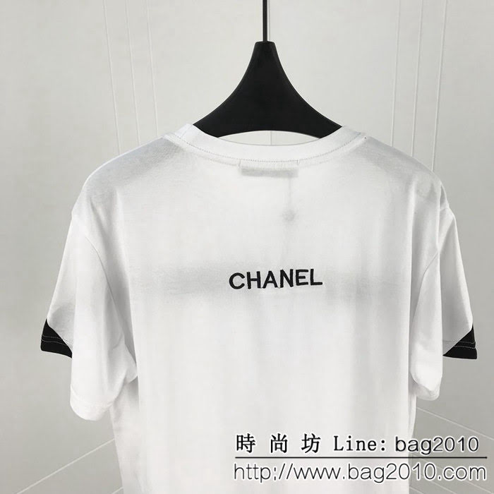 Chanel香奈兒 19ss新款短袖 插肩撞色刺繡字母 定制純棉面料 男女同款 ydi2265